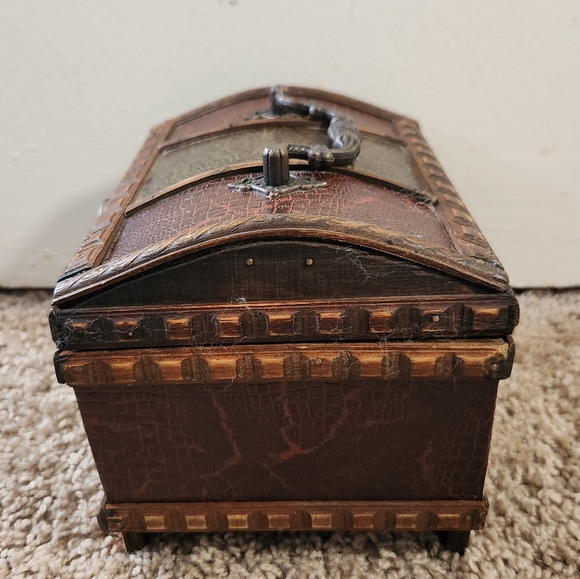 Vintage Wooden Treasure Chest Box with Brass Accents - Rustic Home Decor - Picture 8 of 10